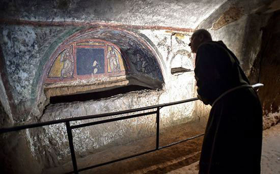 圣多米蒂拉地下墓穴中发掘的湿壁画，拥有一千六百年历史。