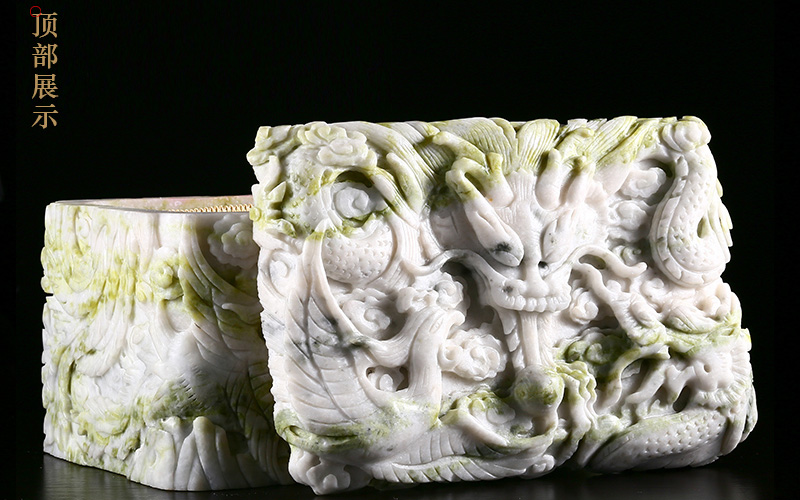 天然岫玉石龙凤呈祥骨灰盒展示 天然岫玉石龙凤呈祥骨灰盒展示