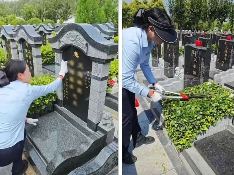 清颐园售后人员对参与活动的墓碑进行深度清洁 清颐园售后人员对参与活动的墓碑进行深度清洁